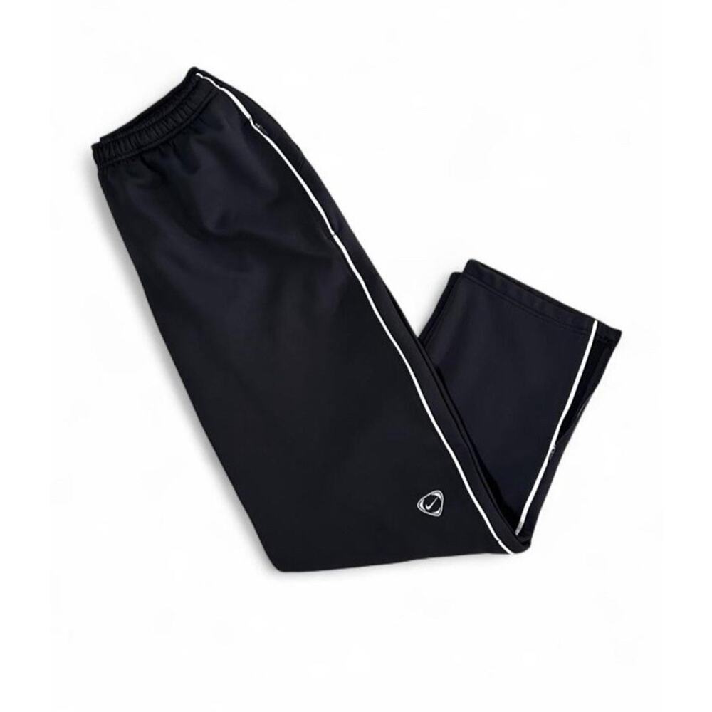 Vintage Y2K Nike Black Track Pants White Side Stripes Zippered Pockets Men’s L